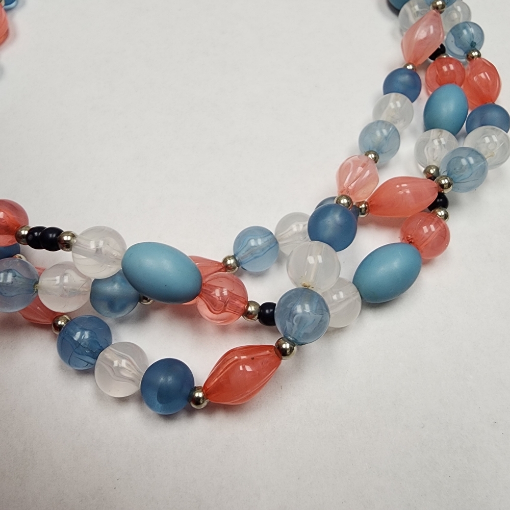 Vintage Colorful Beaded 3 Strand Collar Statement Necklace